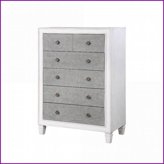 Chests | Katia Rustic Gray & Weathered White Transitional Chest | Solid Poplar Wood | Synthetic Wood | White