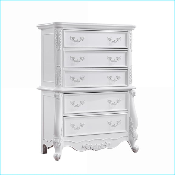 Chests | Latisha White Finish Storage Chest with 5 Drawers & Shelf | White | Synthetic Wood