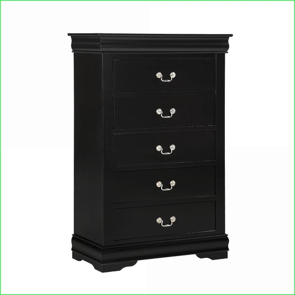 Chests | Louis Philip 5-Drawer Solid Wood Chest | Black Finish, Ample Storage | Black | Solid Wood