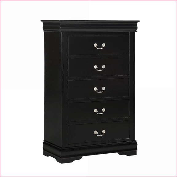 Chests | Louis Philip Style Five Drawer Solid Wood Chest with Ample Storage, Black Finish | Black | Solid Wood