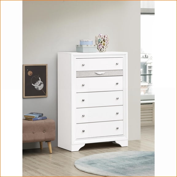 Chests | Madrid 6-Drawer White Laminate Wood Chest with Felt-Lined Drawers | White | Wood