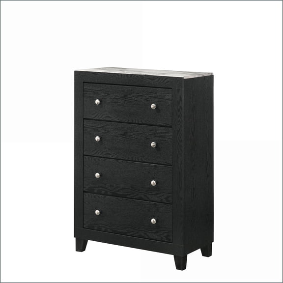 Chests, Modern 4-Drawer Tall Chest with White Faux Marble Top, Black Finish | Black | White