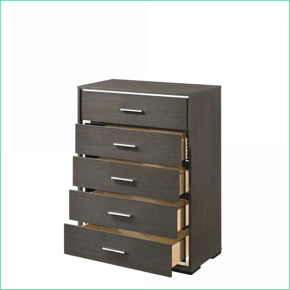 Chests, Modern 5-Drawer Melamine Veneer Gray Oak Finish with Acrylic Trim | Gray | Oak