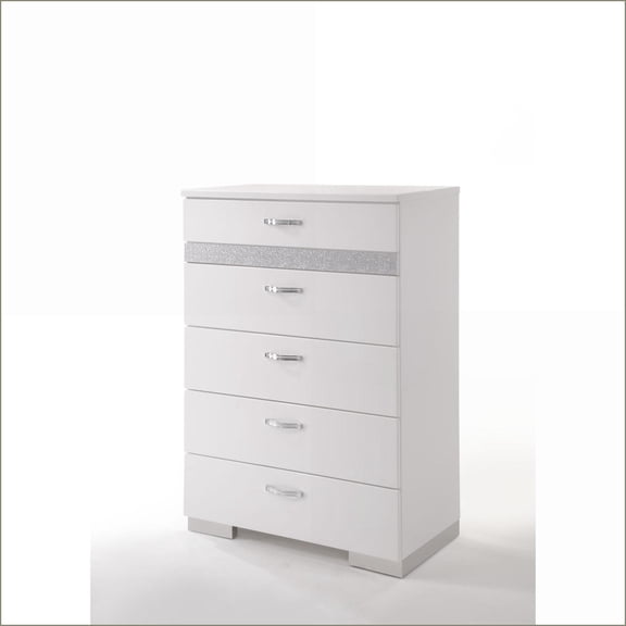 Chests, Modern 5-Drawer with Built-In Organizer White High Gloss | White | Synthetic Wood