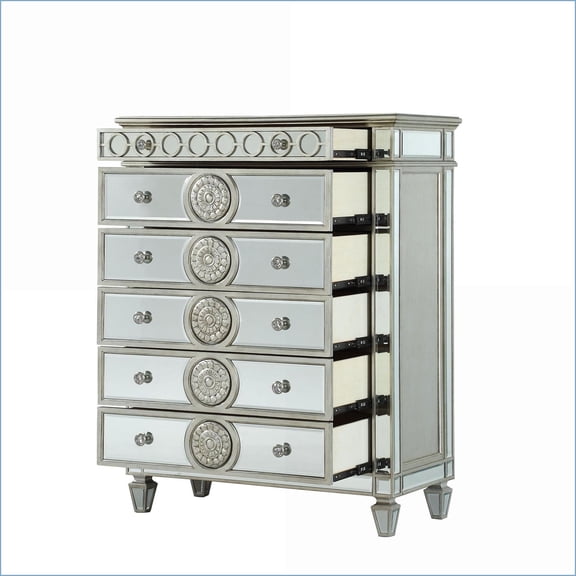 Chests | Modern Glam 6-Drawer Mirrored Finish | Silver | Synthetic Wood
