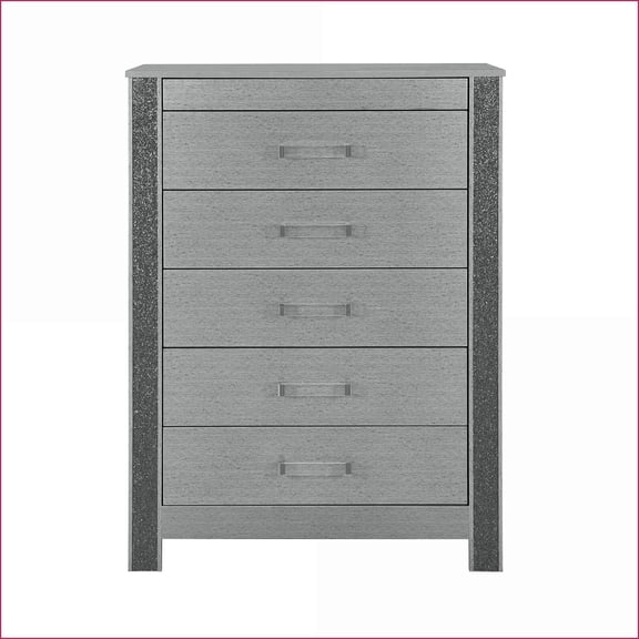 Chests: Modern Lorenzo Silver Chest with Hidden Jewelry Compartment | Silver Finish | Solid Wood+MDF