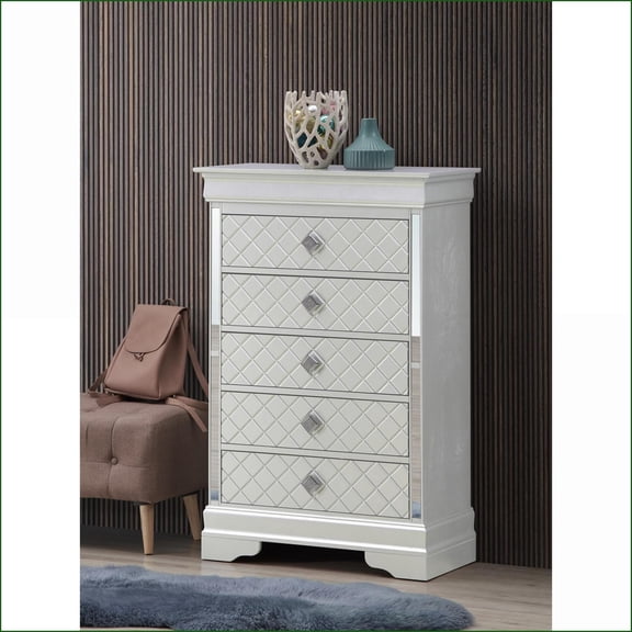 Chests | Modern Silver Champagne Chest with LED Lights, Fully Assembled | Champagne | Particle Board