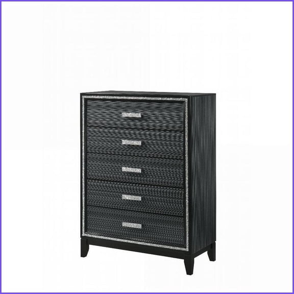 Chests | Modern Weathered Black 5-Drawer Storage Chest | Black | Synthetic Wood