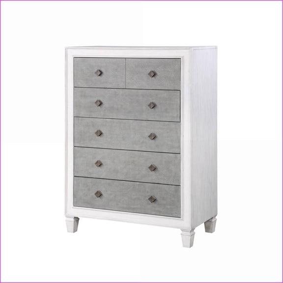 Chests, Rustic Gray & Weathered White Transitional Chest with Smooth Drawers | White | Synthetic Wood