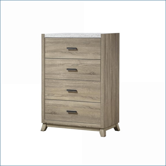Chests, Rustic Transitional 4-Drawer Chest with Faux Stone Top, Natural Brown 34.1x17x48H | Brown | Wood