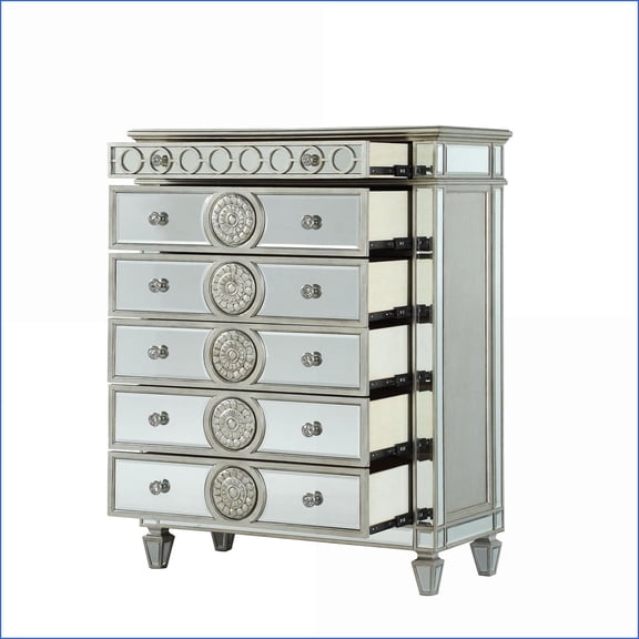 Chests | Varian Mirrored 6-Drawer Storage Chest | Silver | Synthetic Wood