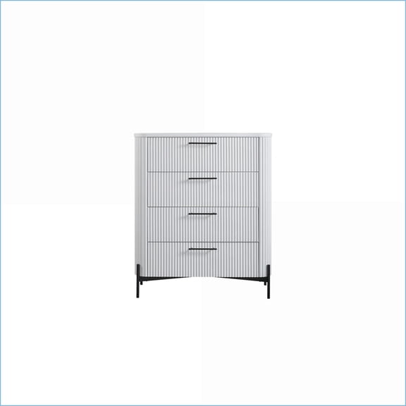 Chests & Wardrobes | 4-Drawer White Chest with Reeded Fronts | White | Solid Wood+MDF