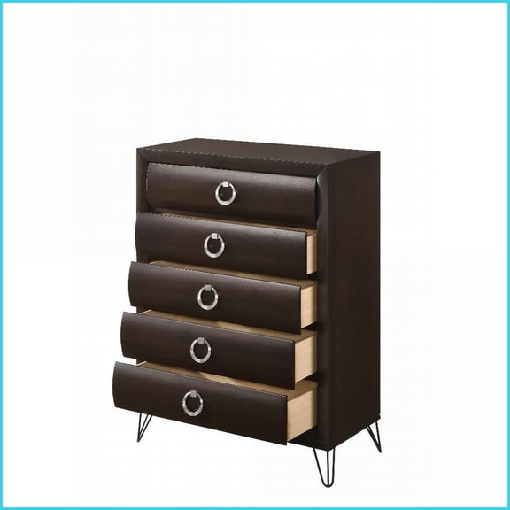 Chests & Wardrobes, 5-Drawer Contemporary Industrial Chest | Dark Merlot | Dark Brown | Synthetic Wood