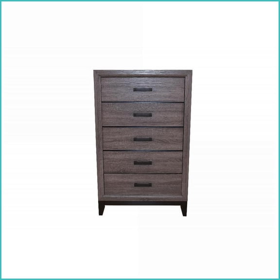 Chests & Wardrobes, 5-Drawer Contemporary Rustic Chest, Solid + Manufactured Wood | Gray | Wood