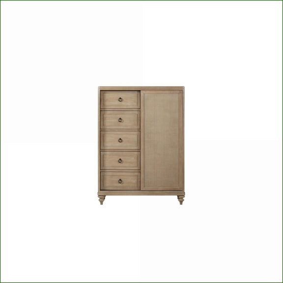 Chests & Wardrobes, 5-Drawer Door Chest with Hanging Storage | Sand Finish | Sand | Solid Wood+MDF