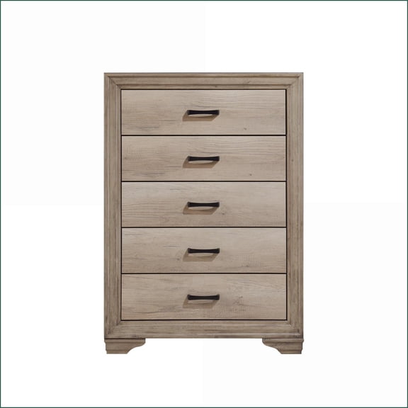 Chests & Wardrobes, 5-Drawer Industrial Rustic Chest with Black Hardware | Natural Finish | Wood Construction