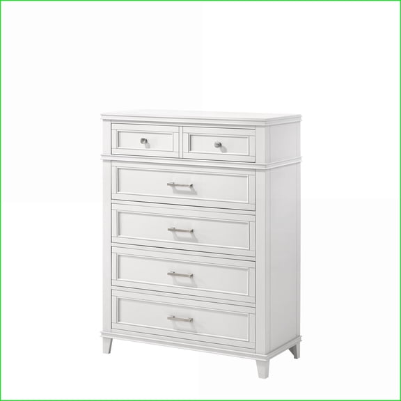Chests & Wardrobes 5 Drawer Chest with French Dovetail, Transitional Design | White | Solid Wood+MDF