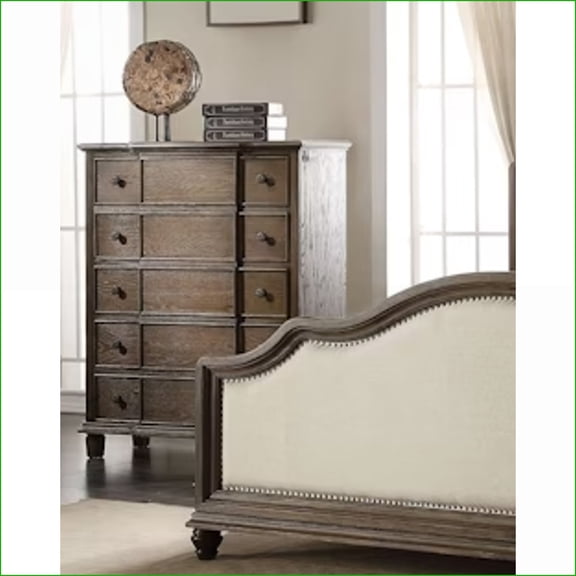 Chests & Wardrobes 5-Drawer Weathered Oak Chest with Felt-Lined Top Drawer | Oak | Synthetic Wood