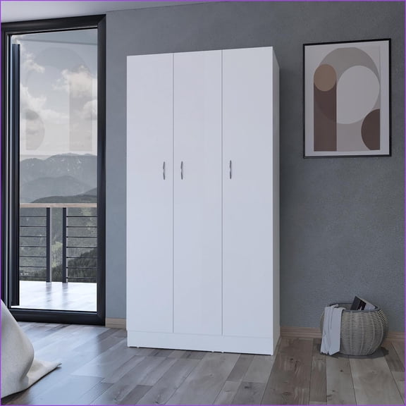 Chests & Wardrobes: Casper 3-Door Wardrobe with 2 Drawers, Hanging Rod | White | Particle Board