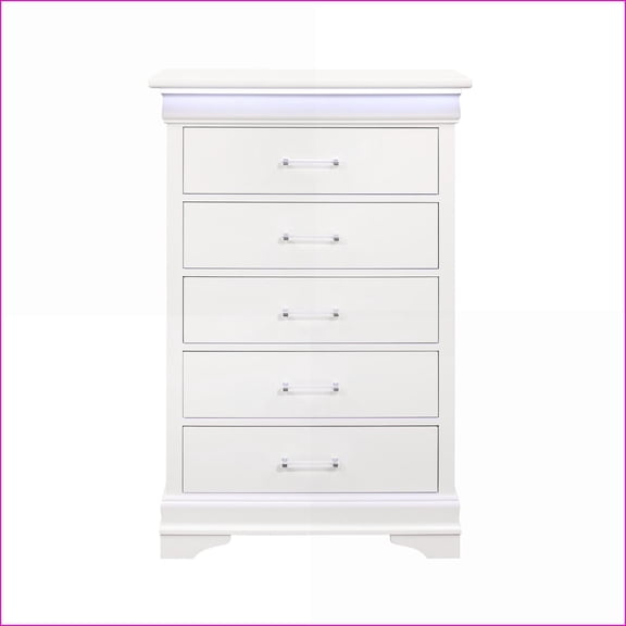 Chests & Wardrobes: Charleston Transitional 5-Drawer Chest with LED | White | Solid Wood+MDF