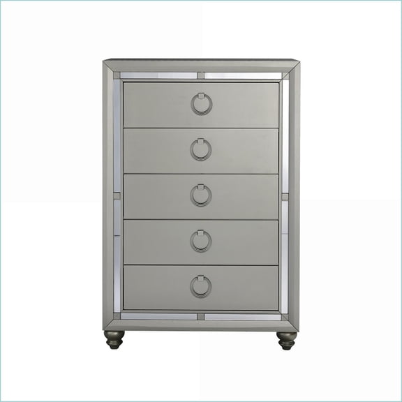 Chests & Wardrobes | Chloe Gemstone Modern Glam Silver Chest with Mirror Accents, Spacious Drawers | Silver+Grey | Solid Wood+MDF