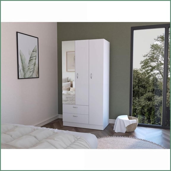Chests & Wardrobes, Classic Haddam Bedroom Armoire with Storage | White | Engineered Wood