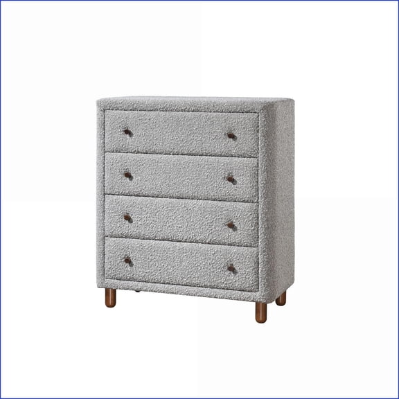 Chests & Wardrobes, Contemporary 4-Drawer Upholstered Storage Chest with Metal Glides | Gray Boucle
