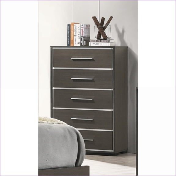 Chests & Wardrobes | Contemporary 5-Drawer Gray Wooden Chest with Chrome Accents | Gray | Wood