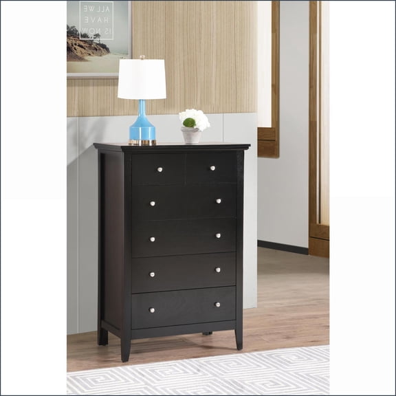 Chests & Wardrobes, Contemporary Real Wood Veneer Chest with Dove-Tailed Drawers | Black | Particle Board