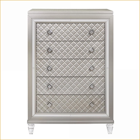 Chests & Wardrobes | Cross Glam Champagne Chest with Mirror Accents & Acrylic Legs | Solid Wood+MDF