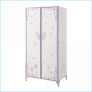 Chests & Wardrobes | White & Purple Metal Wardrobe with Butterfly Design & Storage | Purple | White