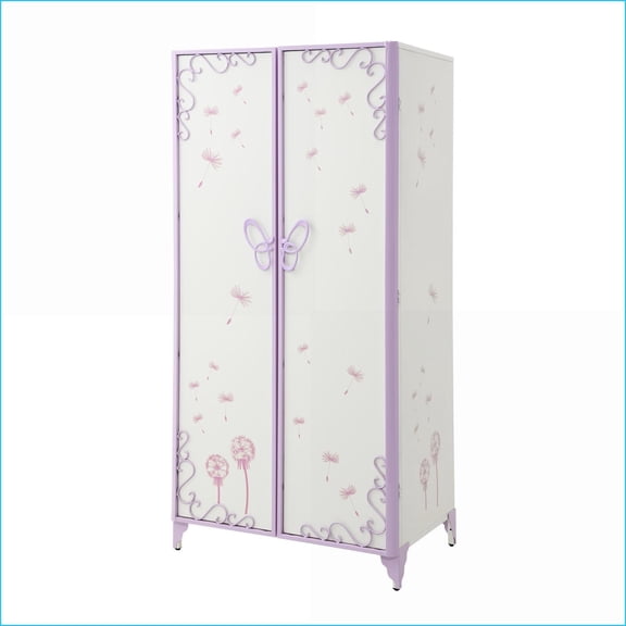 Chests & Wardrobes | White & Purple Metal Wardrobe with Butterfly Design & Storage | Purple | White