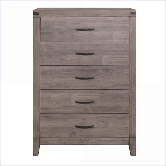 Chests & Wardrobes | Industrial 5-Drawer Bedroom Chest | Dark Metal Hardware | Melamine Laminate | Brown Gray | Wood