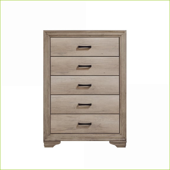 Chests & Wardrobes | Industrial Contemporary 5-Drawer Chest | Natural Finish, Black Hardware | Natural | Wood