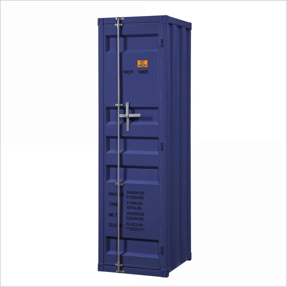 Chests & Wardrobes, Industrial Metal Wardrobe with Hanging Rod, Shelf & Lock | Blue | Metal