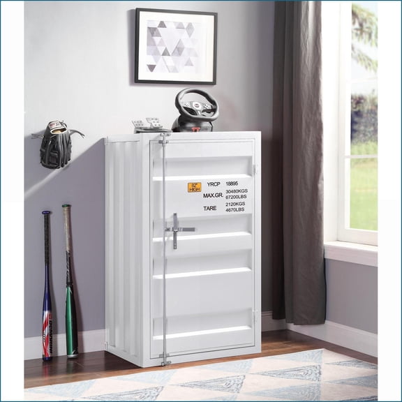 Chests & Wardrobes | Industrial White Metal Chest | Adjustable Shelves | Security Lock | White | Metal