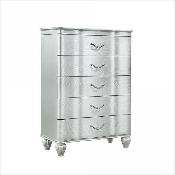 Chests & Wardrobes | Landmark Traditional 5-Drawer Chest with Metal Pulls | Silver | Wood