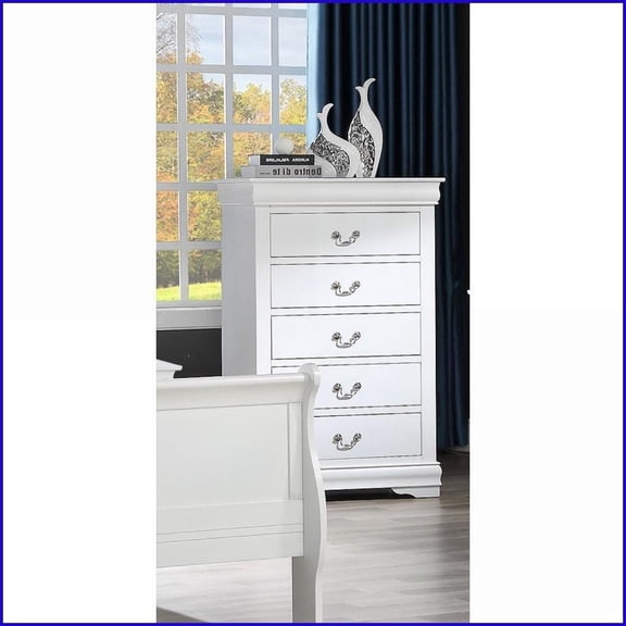 Chests & Wardrobes | Louis Philip 5-Drawer Solid Wood Chest | White Finish | Ample Storage | White | Solid Wood