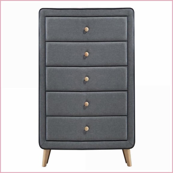 Chests & Wardrobes | Mid-Century 5-Drawer Upholstered Chest | Light Grey | Wood+Fabric