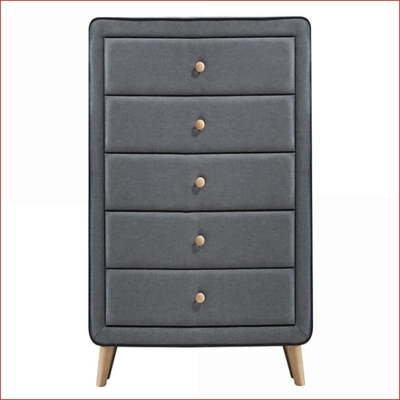 Chests & Wardrobes Mid-Century 5-Drawer Upholstered Chest | Light Grey | Wood+Fabric