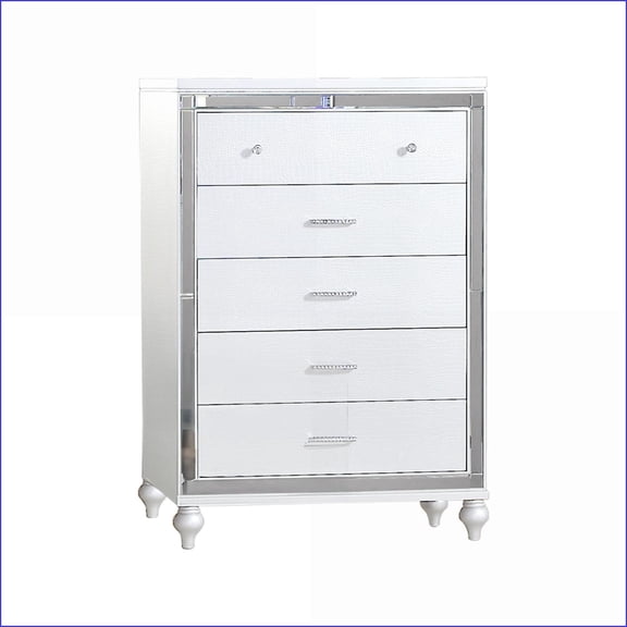 Chests & Wardrobes, Modern 5-Drawer Mirror Framed Chest, Solid/Manufactured Wood | White | Wood
