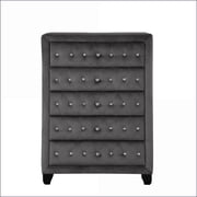 Chests & Wardrobes | Modern Hollywood Regency 5-Drawer Crystal Tufted Velvet Upholstered Chest | Gray | Wood
