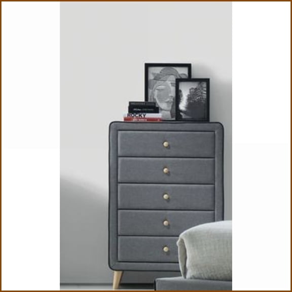 Chests & Wardrobes, Modern Light Gray Fabric 5-Drawer Chest | Light Gray | Fabric