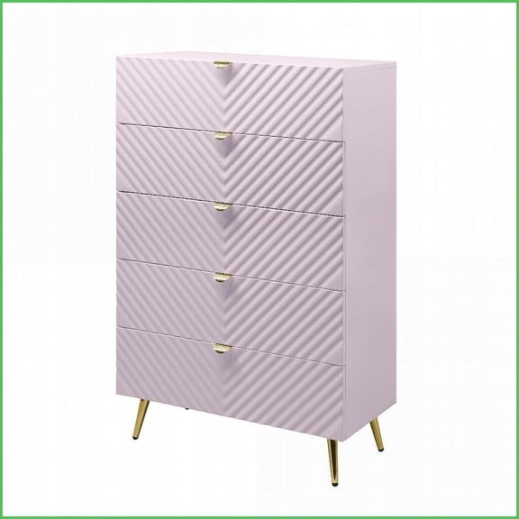 Chests & Wardrobes | Modern Pink High Gloss 5-Drawer Chest | Pink | Metal,Synthetic Wood