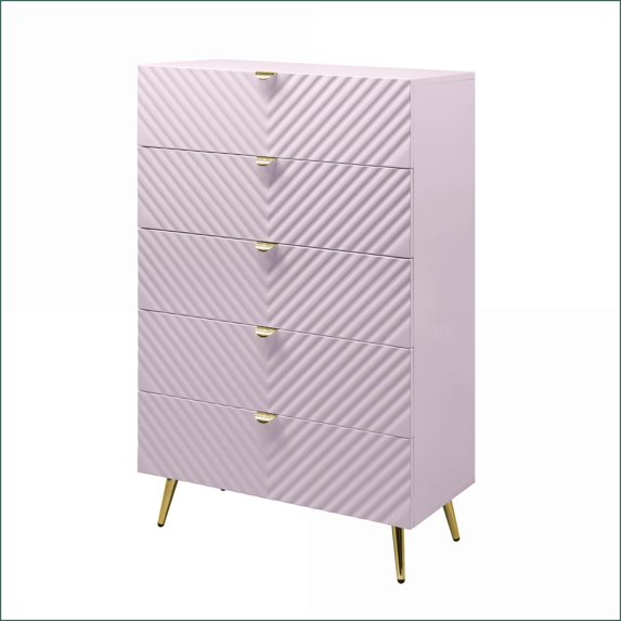 Chests & Wardrobes: Modern High Gloss Pink 5-Drawer Chest | Pink | Metal,Synthetic Wood