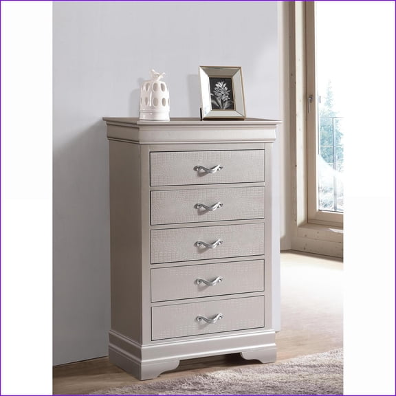 Chests & Wardrobes | Modern Silver Champagne Croc Texture Chest | Fully Assembled | Champagne | Particle Board