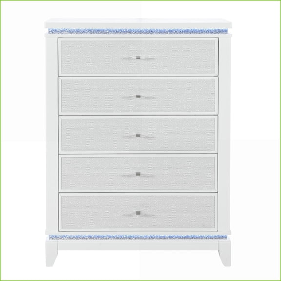 Chests & Wardrobes: Modern White 5-Drawer Chest with LED Lighting | White | Solid Wood+MDF