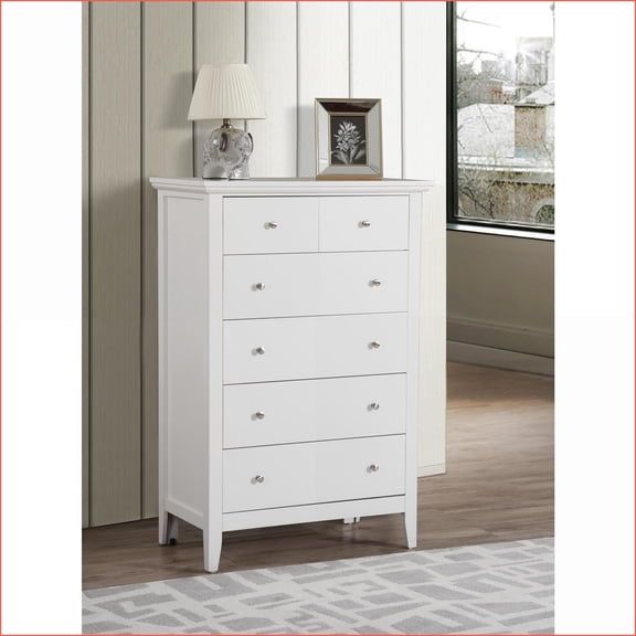 Chests & Wardrobes, Modern White Wood Veneer Chest with Dovetailed Drawers | White | Particle Board