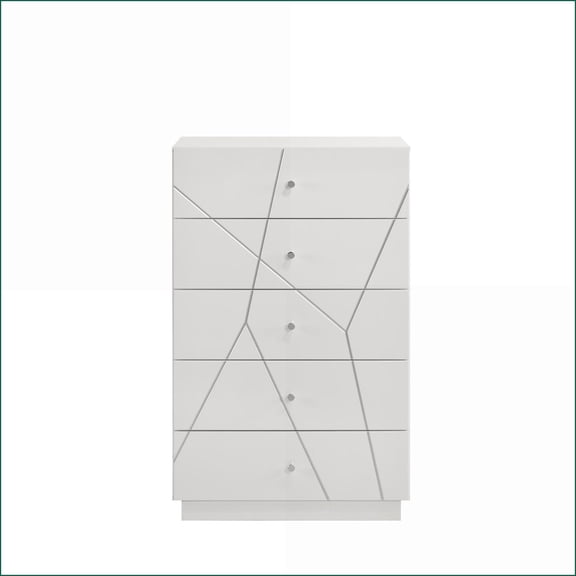 Chests & Wardrobes | Modern White Lacquer Chest with Geometric Design & 5 Drawers | White | Wood