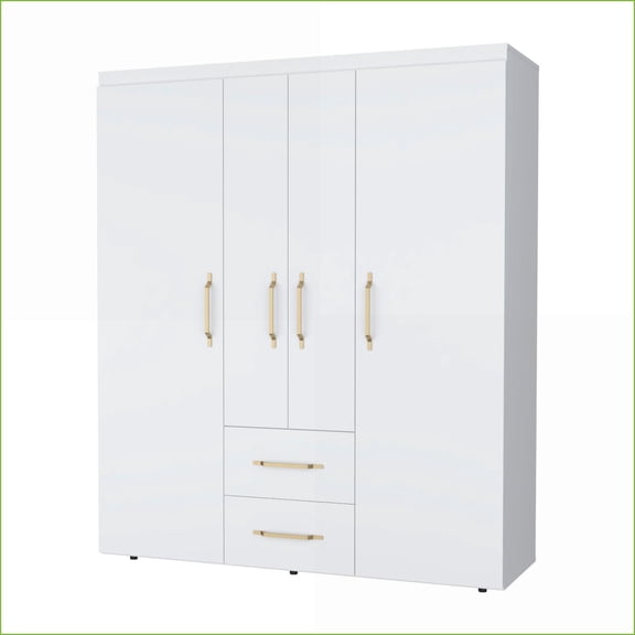 Chests & Wardrobes, Modern Wood Armoire with Hanging Rods, Shelves & Drawers | White | Wood